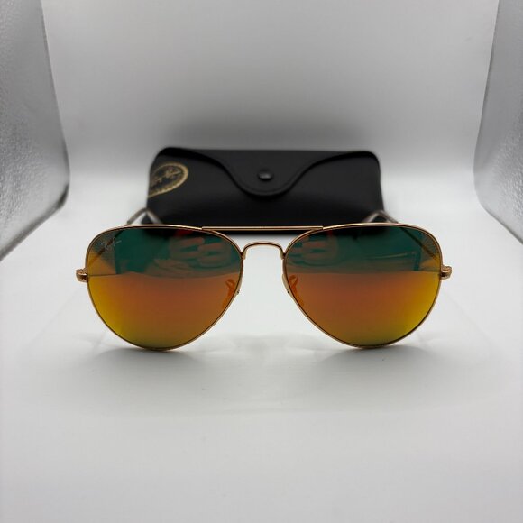 Ray-Ban RB3026 Aviator Large Metal Sunglasses w/ Matte Gold Frame / Mirror Red - Picture 1 of 6